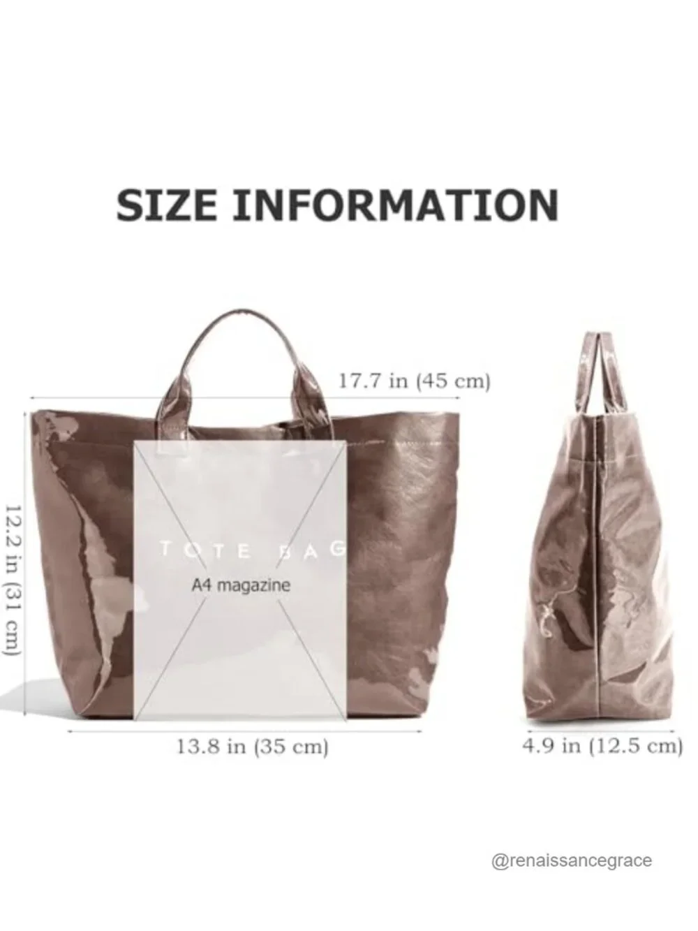 PVC Kraft Paper Tote Bag for Women, Large Work Handbag with Top Handle,